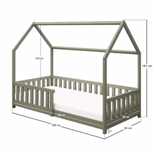 Flair Explorer Single Wooden Playhouse Floor Bed with Rails in Green, W/D/H: 90 x 190 cm – 2