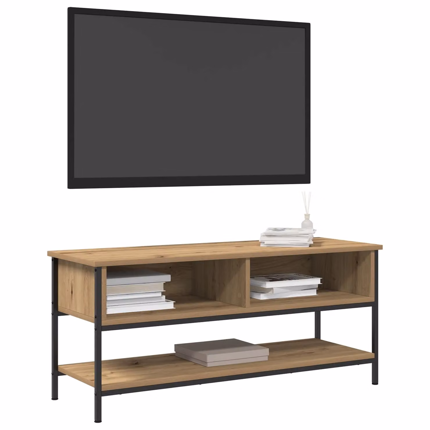 Berkfield Home Artisan Oak TV Cabinet in Brown with Steel Accents, W/D/H: 100 x 35 x 45 cm – 3