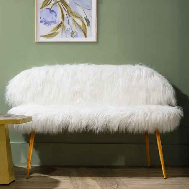 Interiors by Premier Orsina White Fabric 2 Seater Sofa with Gold Metal Legs W/D/H: 120 x 56 x 81 cm
