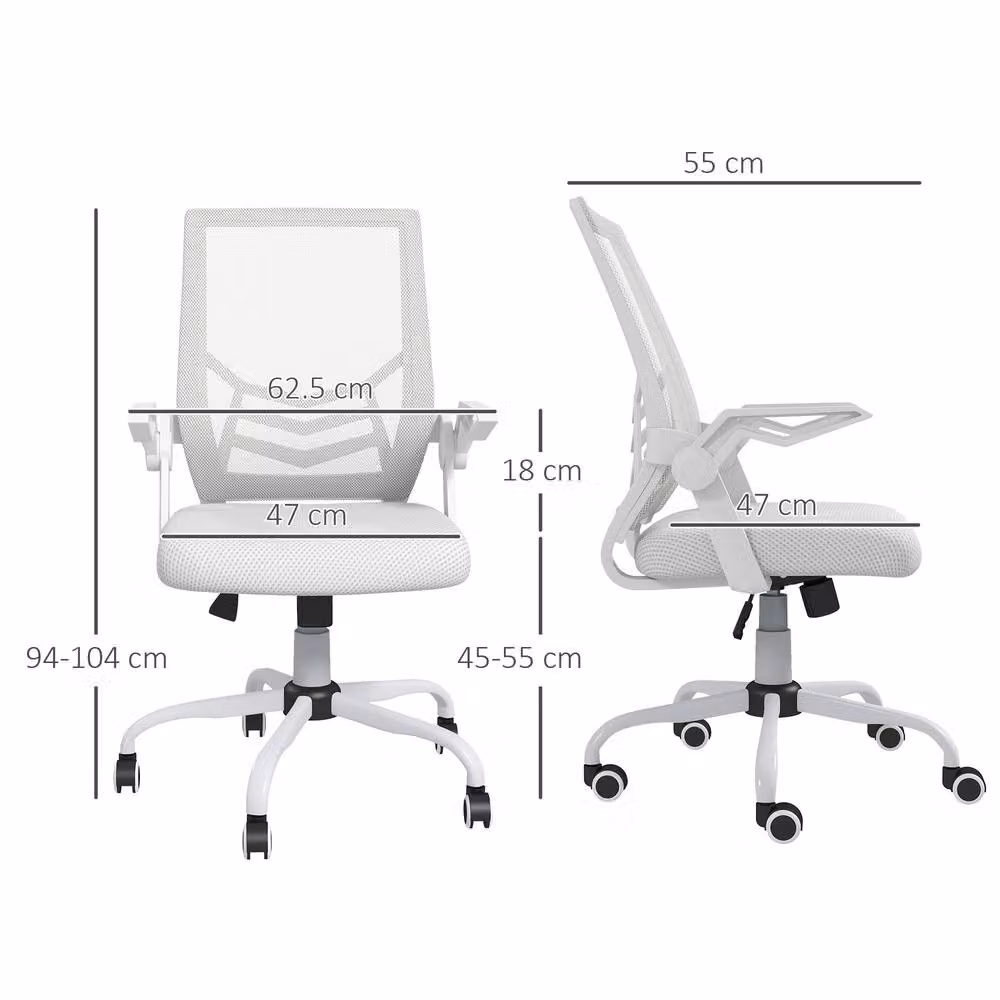 STILVORA White Fabric Task Chair with Flip-Up Armrests, Tilt Function and 360 Degree Swivel – 2
