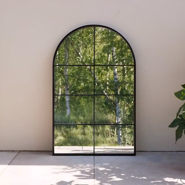 Primrose Round Arch Metal Frame Illusion Hanging Mirror in Black