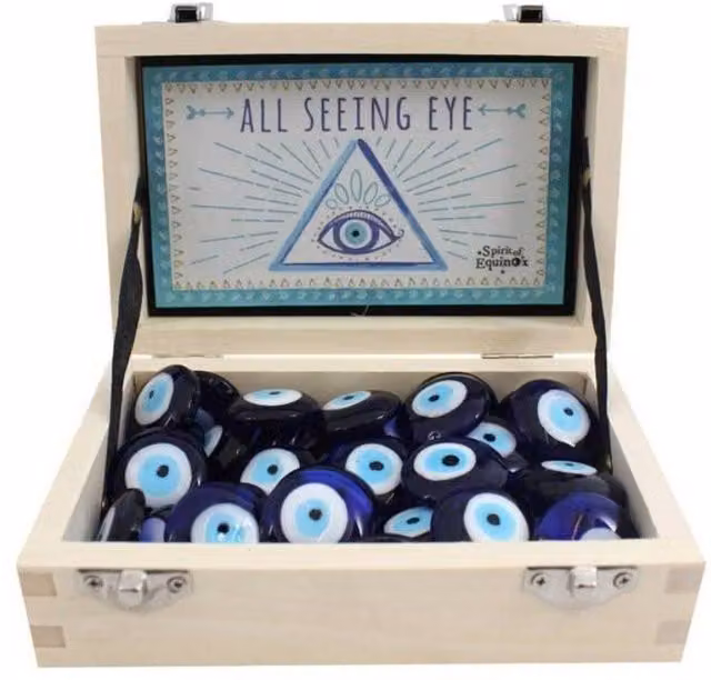 KDMD Set of 36 Blue Glass All Seeing Eyes Round Boho Decorations