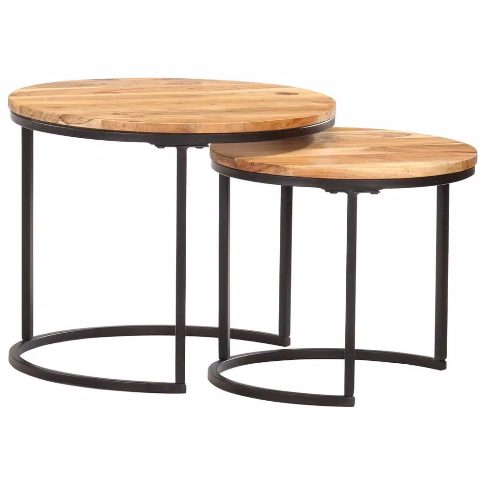 Berkfield Home Nesting Tables, Set of 2, Round Oiled Solid Acacia Wood, Brown – 2