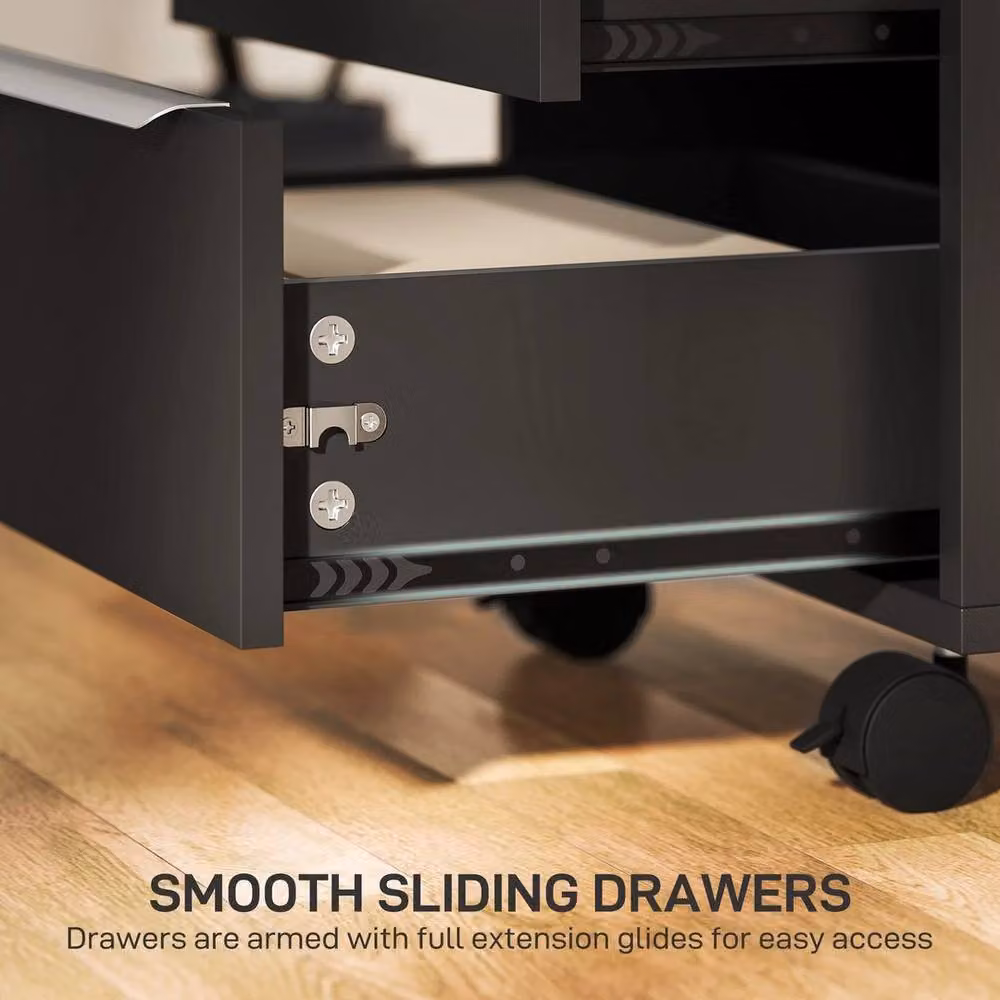 NESTLUNE Modern 3-Drawer Locking Mobile Filing Cabinet in Black – 4