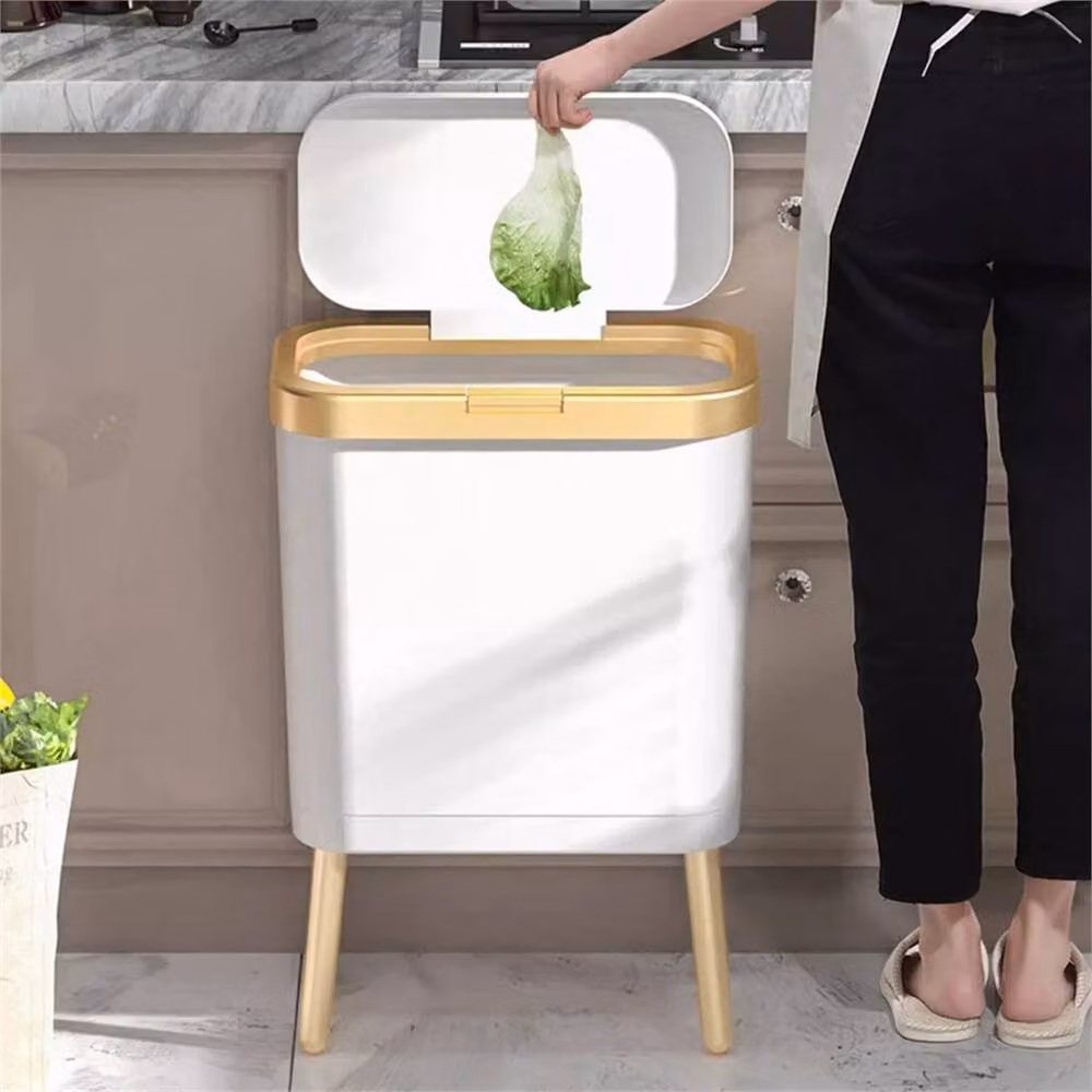 PAWNORA Kitchen Rubbish Bin with Flip Lid, White and Gold, W: 30 cm, D: 20 cm, H: 48.5 cm – 3