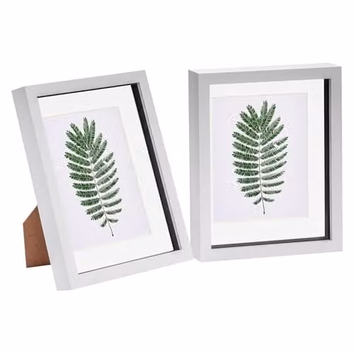 Nicola Spring 2 Piece Rectangular 3D Shadow Box Photo Frame Set in White with Glass and Plastic Details