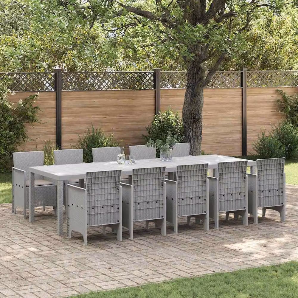 Berkfield Home Modern 11 Piece Poly Rattan Garden Dining Set with Light Grey Cushions – 2