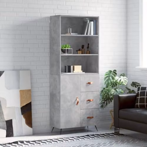 vidaXL Industrial Highboard in Concrete Grey, W/D/H: 69.5 x 34 x 180 cm – 2