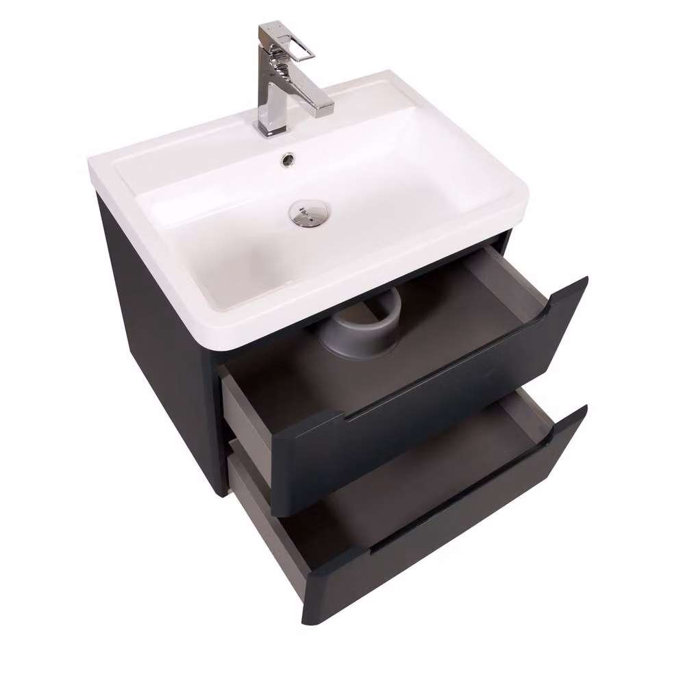 Bathroom Kingdom Monza Grey Wall Hung Slimline Basin Drawer Vanity 600mm – 2