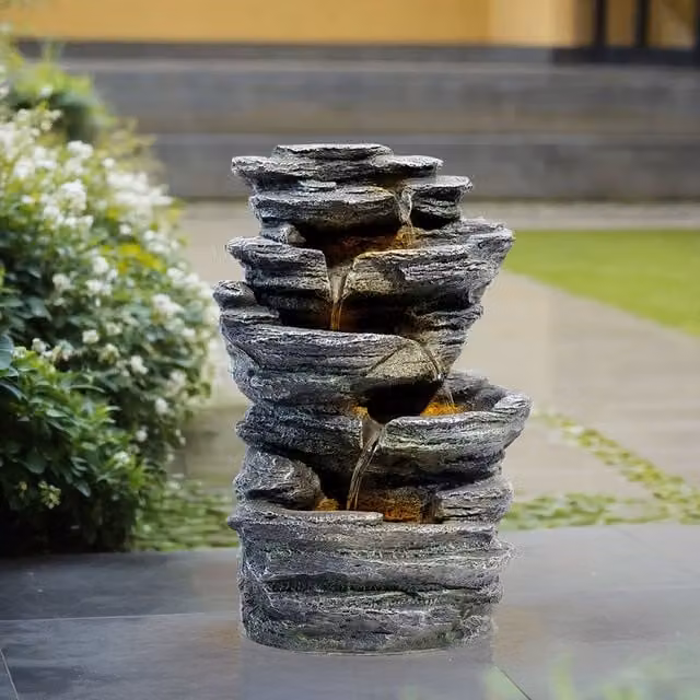 Breeins Grey Solar Powered Multi Tiered Cascade Rockery Fountain