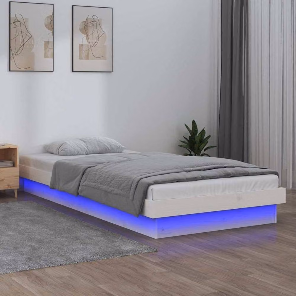 Berkfield Home Solid Pine Small Single LED Bed Frame with USB Charging Port in White, 75 x 190 cm – 2