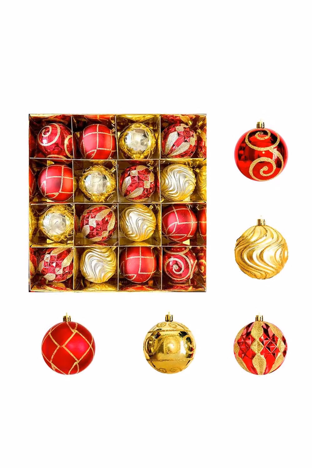 Living and Home 16-Piece Multicolour Glass Christmas Bauble Ornament Set with Geometric Spiral, Diamond and Wave Designs – 4