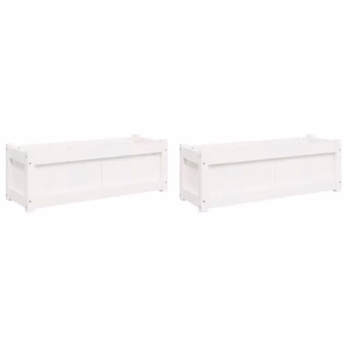 vidaXL Set of 2 White Solid Wood Pine Garden Planter Tubs