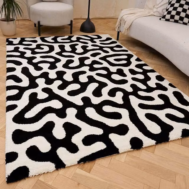 THE RUGS Joli Abstract Pattern Soft and Dense Pile Living Room and Bedroom Rug in Black, W: 340 cm, D: 240 cm