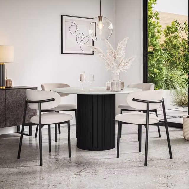 More4Homes Arlo Modern Round Dining Table and 4 Chairs Set in Orange and White