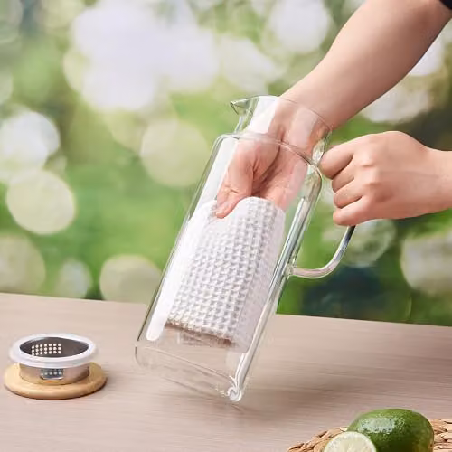 Eden & Willow Square Glass Water Jugs with Bamboo Lids and Strainer, 1.8 l, 2 Pack, Transparent – 4