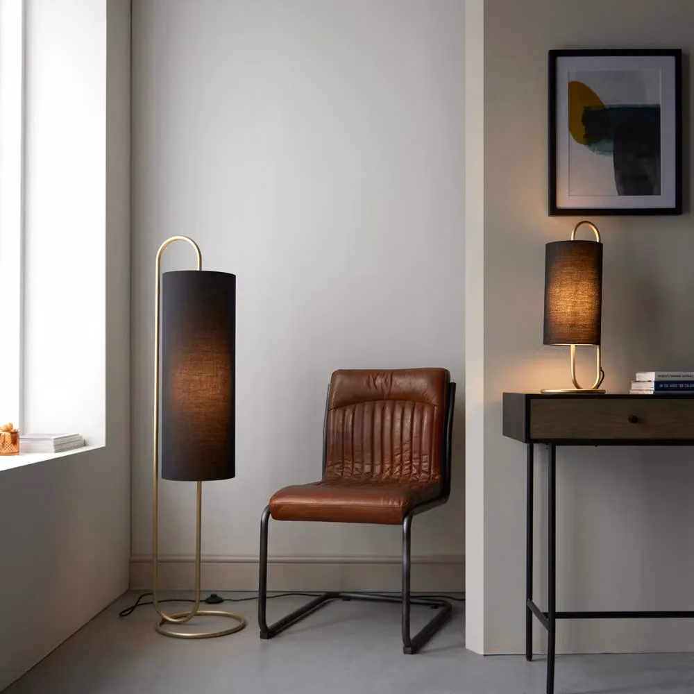Loops 2 Pack Modern Antique Brass Oval Table Lamps with Black Fabric Shades – 4