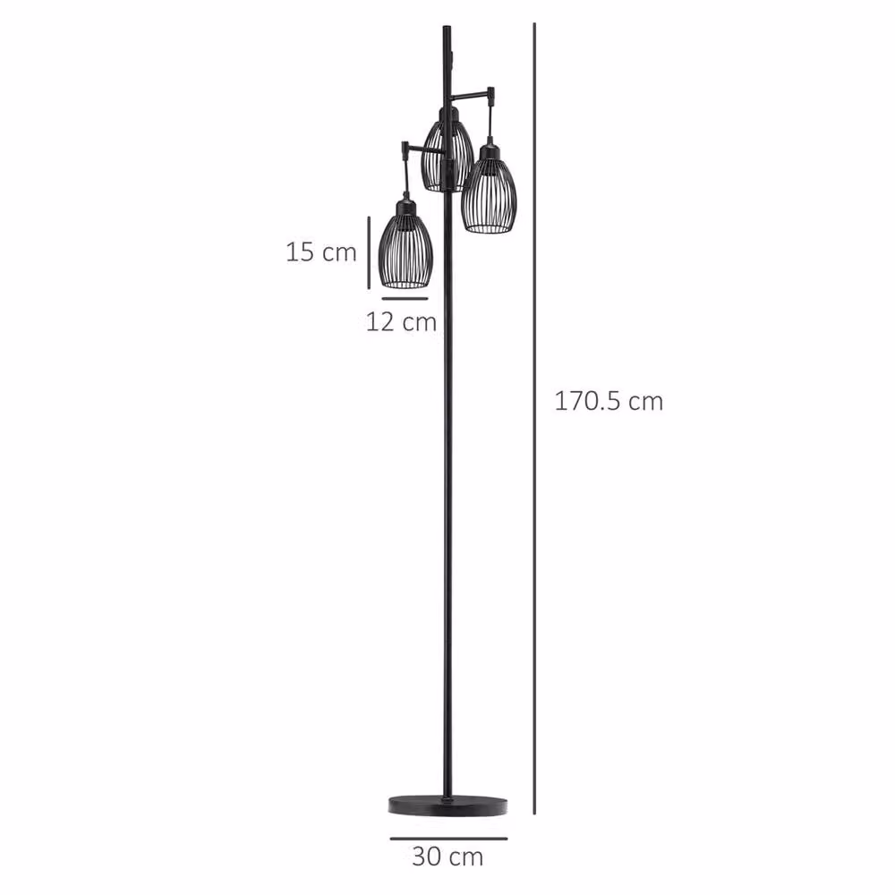 EONLION Industrial Metal Floor Lamp in Black, H 170.5 x W 40 x D 30 cm – 2