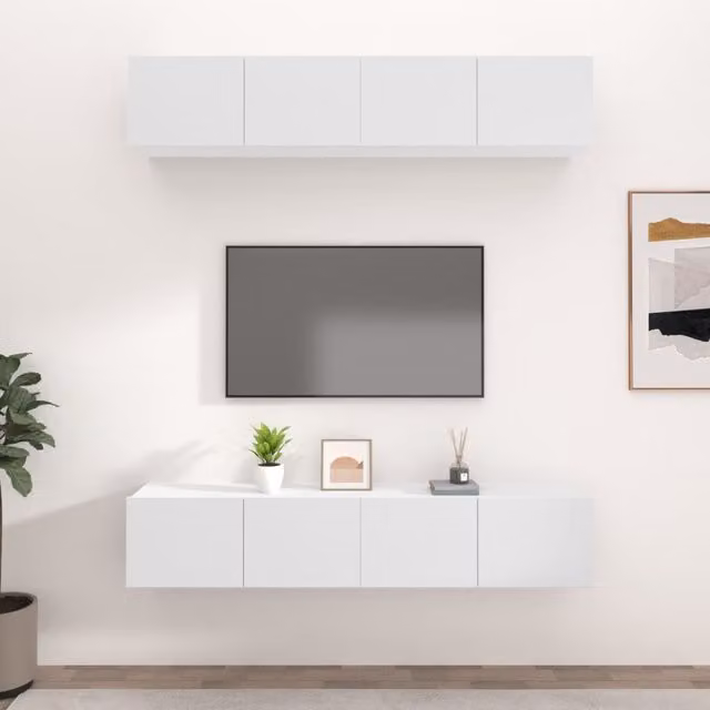 Berkfield Home Set of 4 White TV Cabinets in Engineered Wood, W/D/H: 80 x 30 x 30 cm