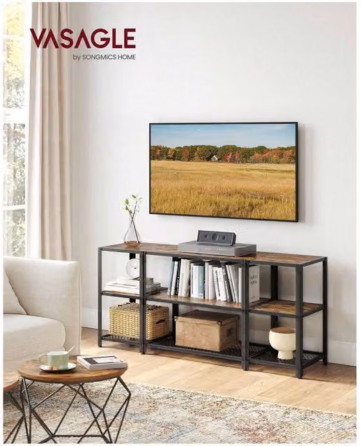 VASAGLE Vintage Bronze and Brown TV Stand for up to 65 Inch TVs