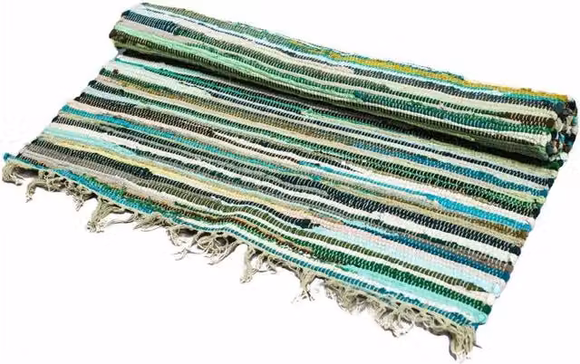 KDMD Premium Natural Green Striped Rag Rug for Living Room and Bedroom, W: 150 cm, D: 90 cm – 1