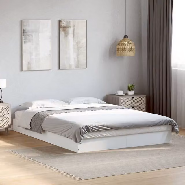 Berkfield Home Modern Double Bed Frame in White, Engineered Wood, W: 135 cm, L: 190 cm