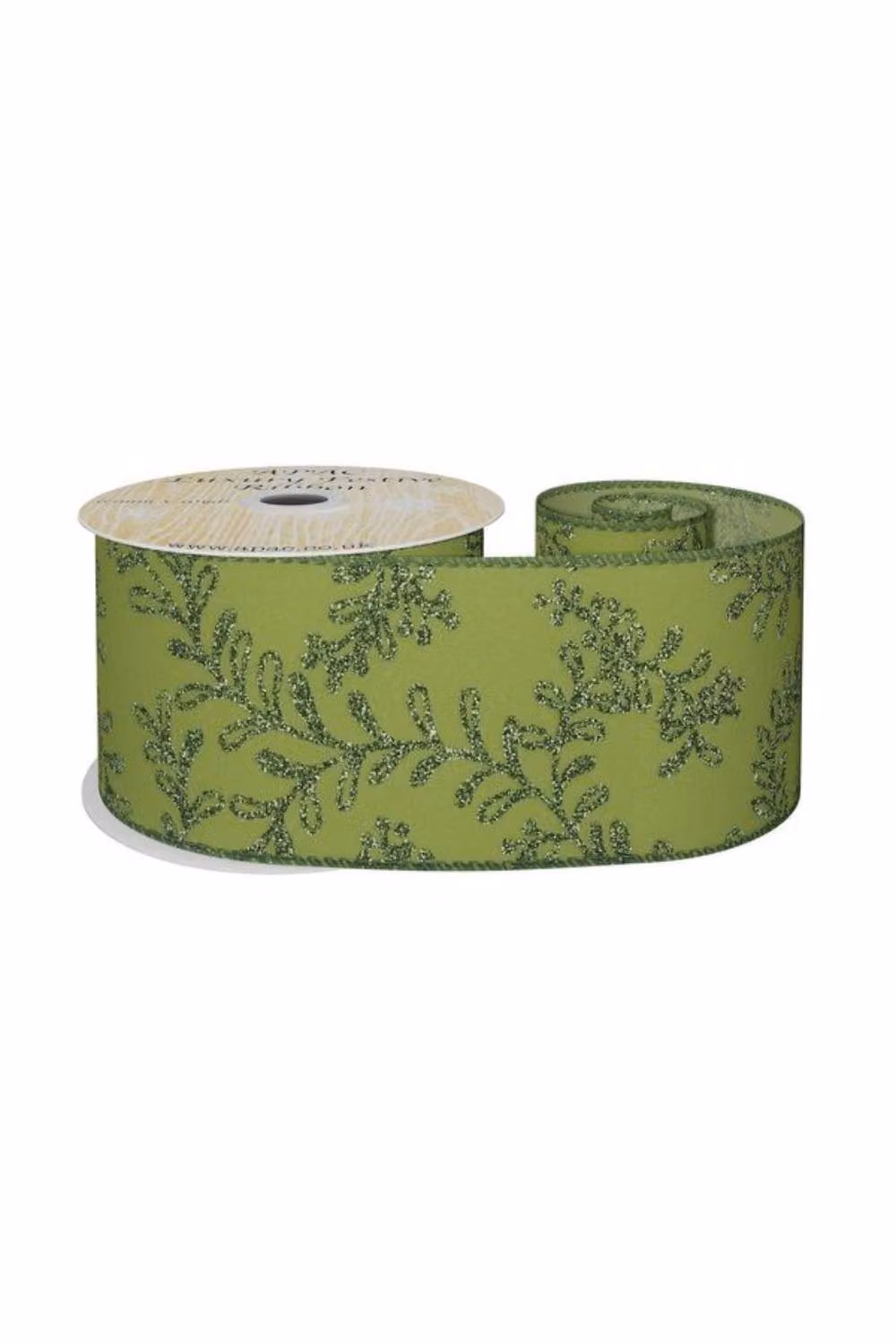KDMD Green Ribbon with Glitter Leaf, Width: 6.3 cm, Length: 9.14 m – 2