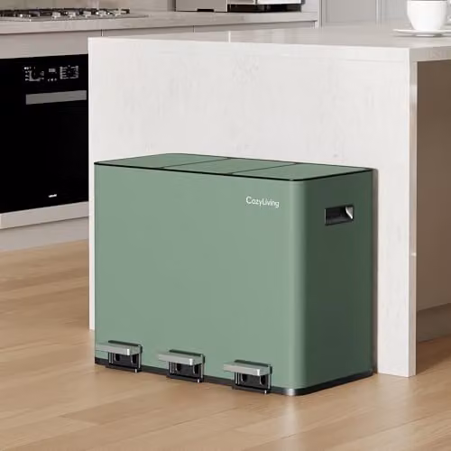 MCC Direct 45L Stainless Steel Kitchen Recycling Pedal Bin with Soft-Close Lids and Removable Inner Buckets, Green – 3