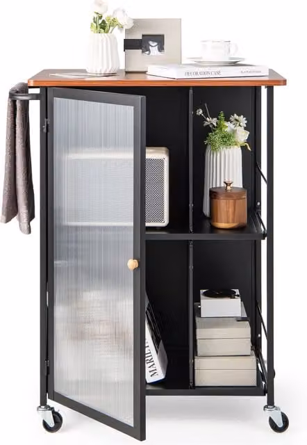 Costway Modern Mobile Serving Cart Kitchen Trolley in Black and Transparent