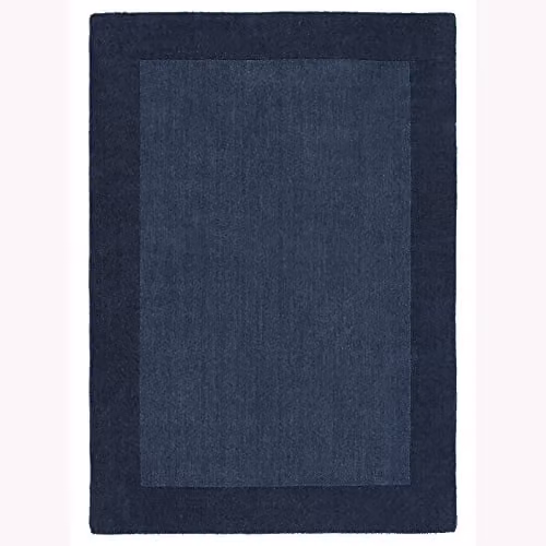 e-Rugs Contemporary Borders Plain Wool Hand Loom Woven Rectangular Rug in Blue, W: 200 cm, L: 290 cm