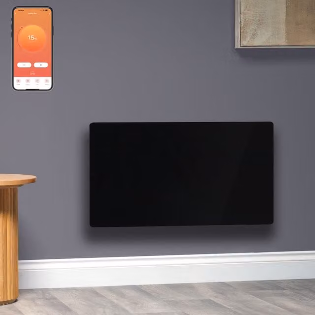 SolAire Vitra Verde Black Wifi Electric Convector Panel Heater with App Control and Frost Protection, W: 65 cm