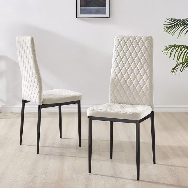 FurnitureboxUK Set of 6 Milan Velvet Dining Chairs in Cream with Black Legs