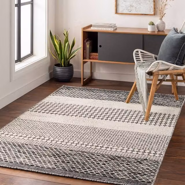 Livabliss Mardin Hand Woven Wool Bedroom and Living Room Rug in Black and Beige, W: 185 cm, D: 275 cm – 1