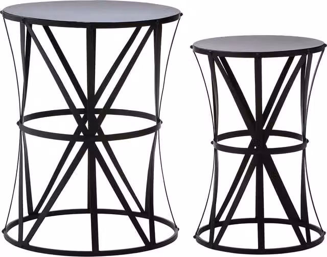 Orsina Set of 2 Black Metal Side Tables with Geometric X-Frame Design and Round Stud Detail
