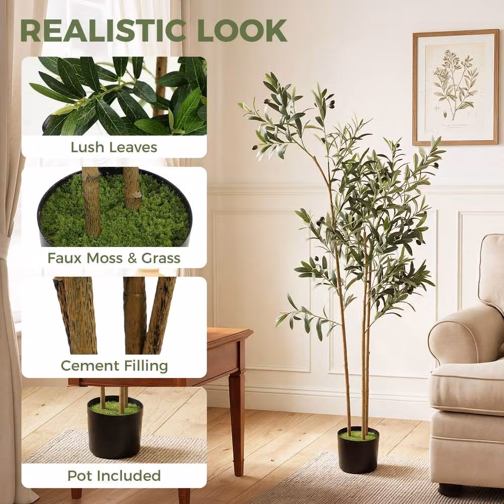 HOMCOM 148 cm Green Silk Mediterranean Olive Tree Artificial Plant – 3