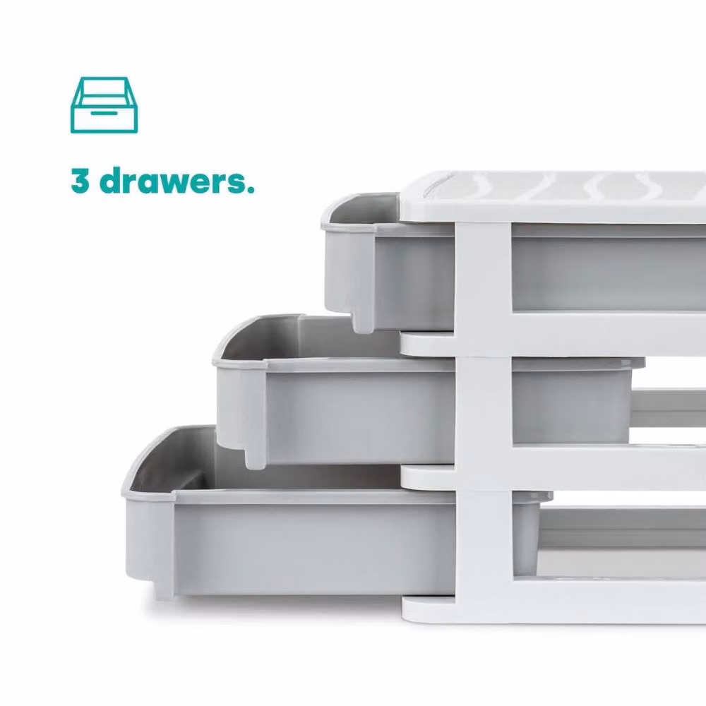 FLAVORA 3 Drawer Plastic Desk Organiser for Stationery in Grey – 2