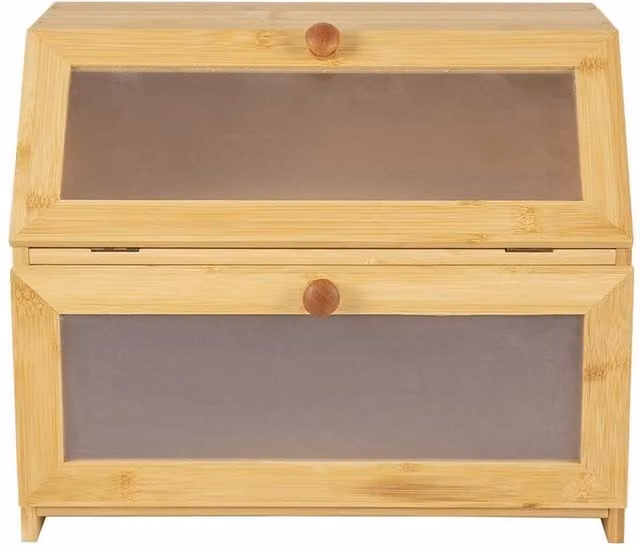 PAWNORA 2-Tier Bamboo Bread Box Kitchen Countertop Storage Bin with Door, Beige – 1