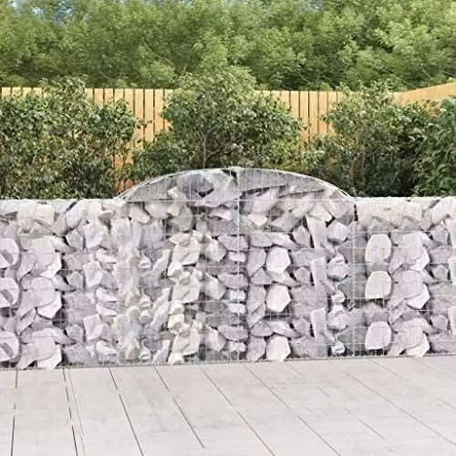 vidaXL Arched Gabion Baskets, 9 Pieces, Silver Galvanised Steel, W: 300 cm, D: 30 cm, H: 100/120 cm – 2