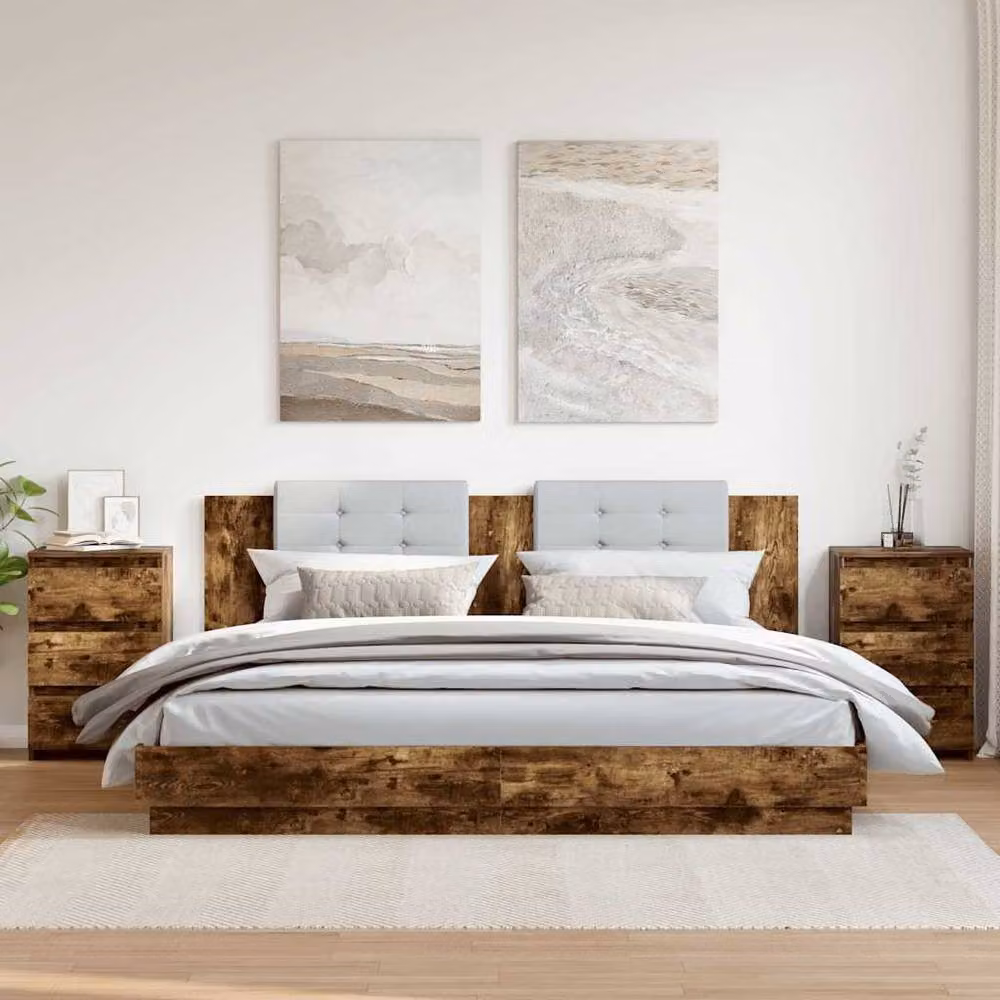 Berkfield Home Decorative Bed Cabinets, 2 Piece Set in Smoked Oak Brown, W/D/H: 40 x 35 x 62.5 cm – 2