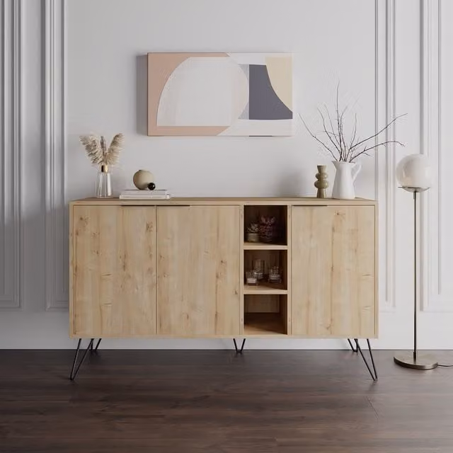 Decortie Industrial Style Console Sideboard Display Unit in Brown Wood and Metal, W/D/H: 142 x 83 x 36 cm