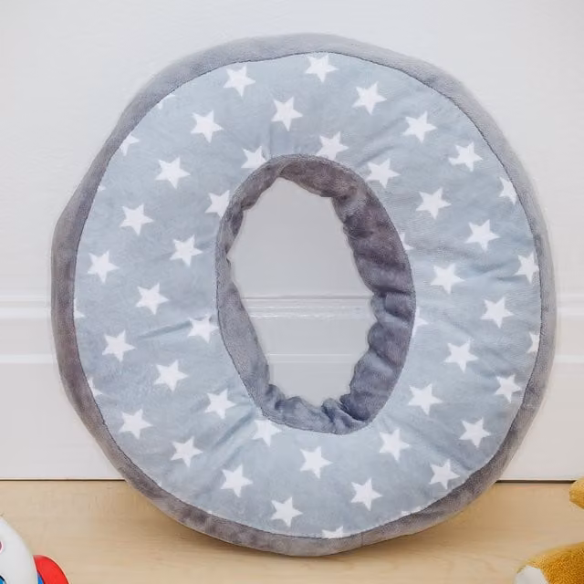 Echo Three Round Letter O Cushion in Grey and White with Star Pattern