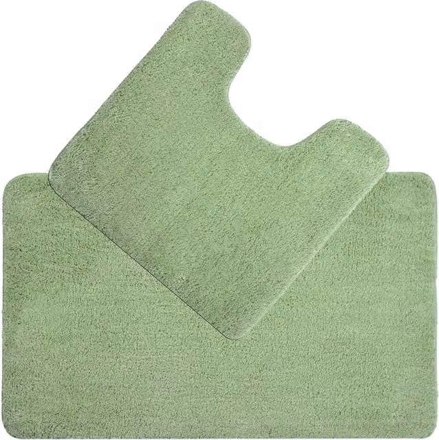 Allure Bath Fashions Non-Slip Deep Pile Microfibre Bath Mat and WC Pedestal Mat Set in Pale Green