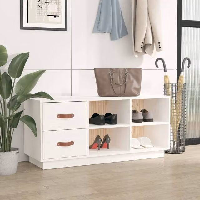 Berkfield Home White Solid Wood Pine Shoe Bench, W/D/H: 100 x 34 x 45 cm – 1