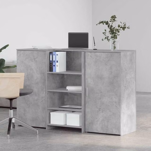 Berkfield Home Reception Desk in Concrete Grey, W/D/H: 155 x 50 x 103.5 cm