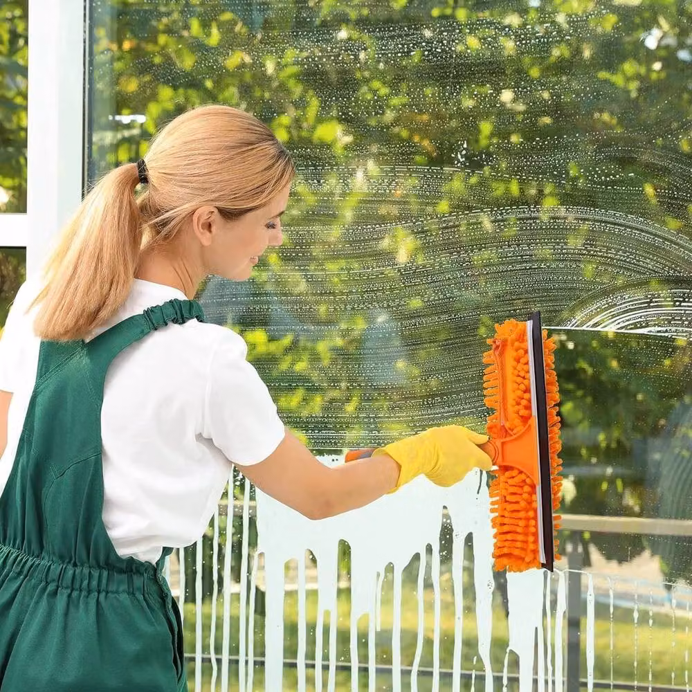 Kelvenix Orange Telescopic Extendable Window Cleaner with Squeegee, Scraper and Microfibre Refillable Head – 4