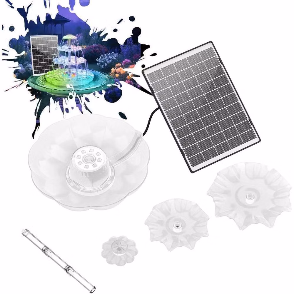 FLAVORA Solar Water Fountain 3 Tiered LED Bird Bath in White, W/D: 100 x 100 cm – 2