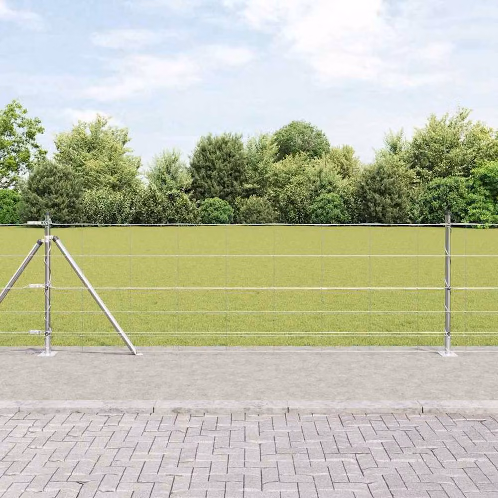 Berkfield Home Field Fence Galvanised Steel in Silver, H: 0.8 m, L: 100 m – 2