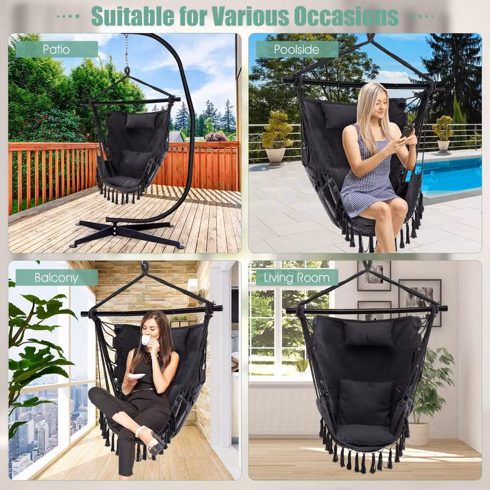 Gymax Egg Hammock Swing Chair with Metal Frame and Soft Cushions in Grey – 2