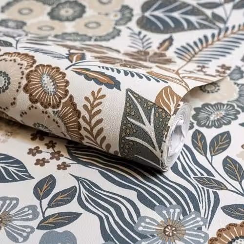 Grandeco Alice Mid Century Floral Botanical Textured Wallpaper, Multicolour – 2