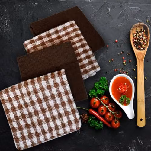 Casabella Pack of 6 Terry Cotton Kitchen Tea Towels in Brown and Blue – 6